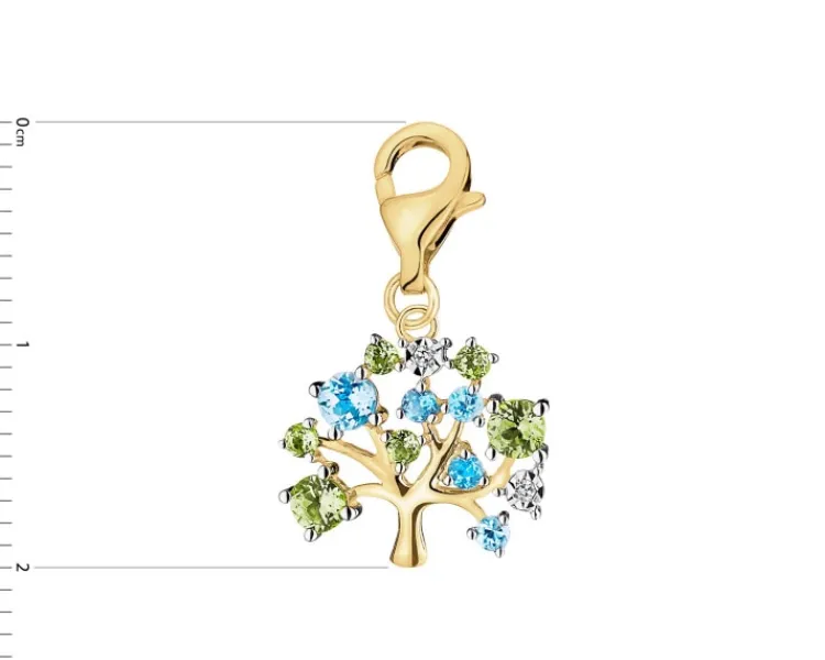Apart Zawieszka charms z żółtego złota z diamentami, peridotami i topazami - drzewko - próba 375