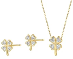 Apart Zawieszka i kolczyki z żółtego złota z diamentami - komplet - koniczyny - 0,03 ct - próba 375< Wszystkie