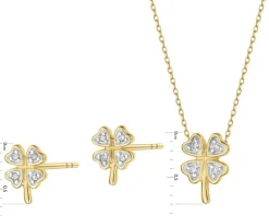 Apart Zawieszka i kolczyki z żółtego złota z diamentami  - komplet - koniczyny - 0,03 ct - próba 375< Wszystkie