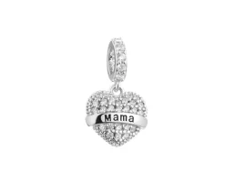 Clearance Apart Zawieszka srebrna beads z cyrkoniami - serce, mama