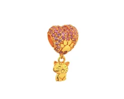 Apart Zawieszka srebrna beads z cyrkoniami - serce, kot, łapka< Beads