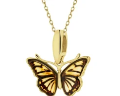 Outlet Apart Zawieszka srebrna z bursztynem - motyl