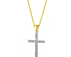 Apart Zawieszka z białego i żółtego złota z diamentami - krzyż - 0,04 ct - próba 375