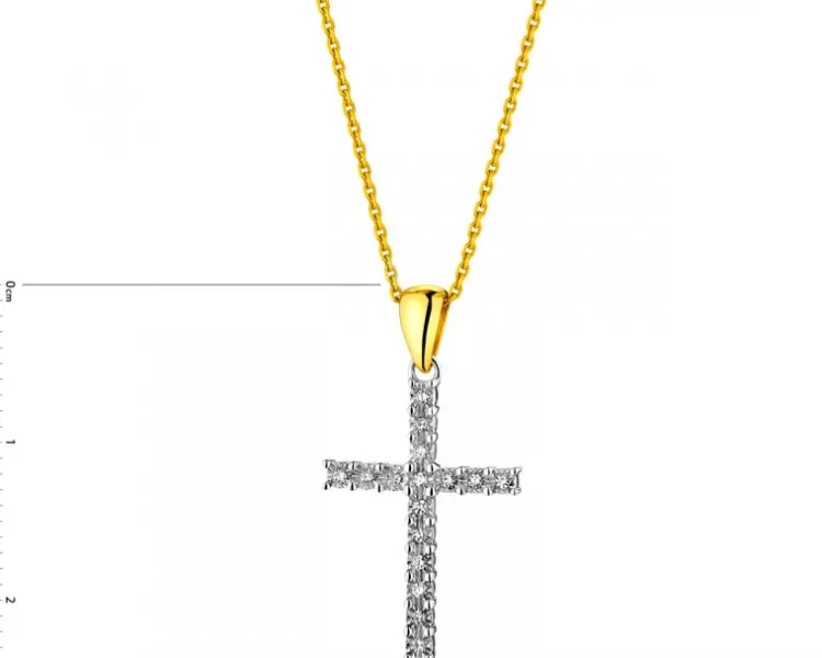 Apart Zawieszka z białego i żółtego złota z diamentami - krzyż - 0,04 ct - próba 375