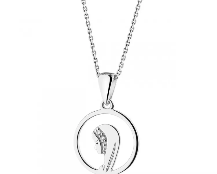 Apart Zawieszka z białego złota z diamentami - medalik Matka Boska - 0,006 ct - próba 375< Zawieszki