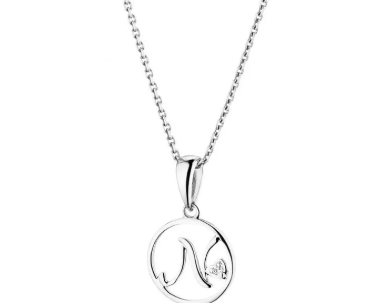 Apart Zawieszka z białego złota z diamentem - litera N - 0,003 ct - próba 585< Zawieszki