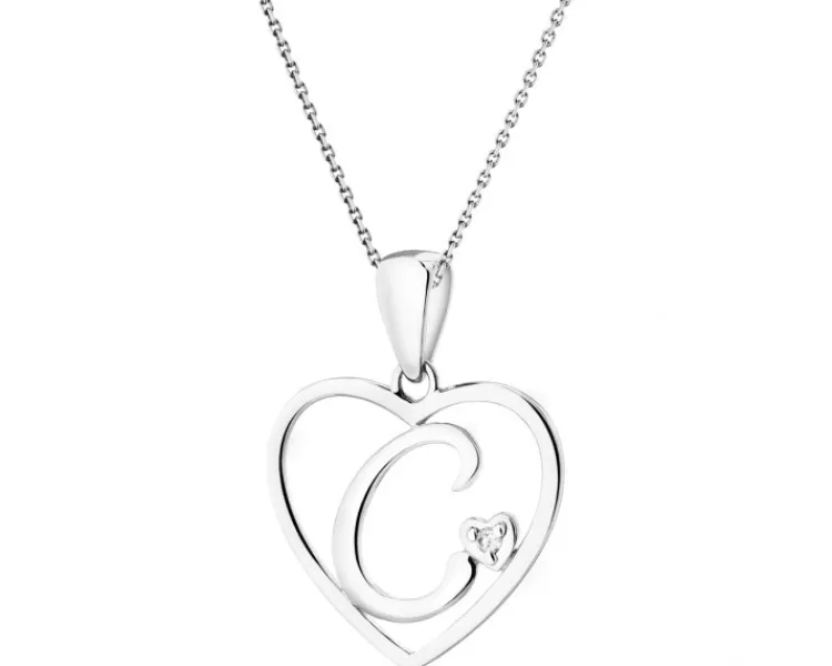 Apart Zawieszka z białego złota z diamentem - litera C, serce - 0,005 ct - próba 585< Zawieszki