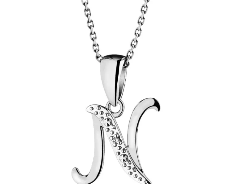 Apart Zawieszka z białego złota z diamentem - litera N - 0,003 ct - próba 585< Zawieszki