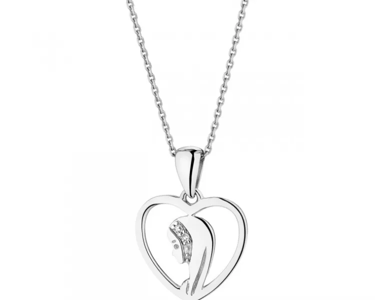 Apart Zawieszka z białego złota z diamentami - medalik Matka Boska, serce - 0,006 ct - próba 375< Zawieszki