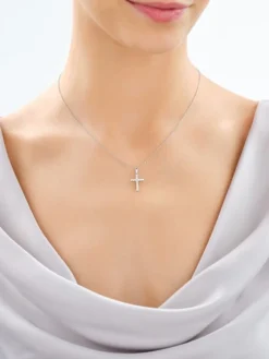 Sale Apart Zawieszka z białego złota z brylantami laboratoryjnymi - krzyż - 0,22 ct - próba 585