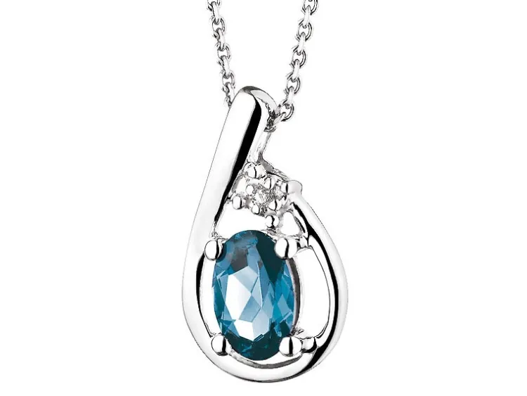 Apart Zawieszka z białego złota z diamentem i topazem London Blue - próba 375< Zawieszki