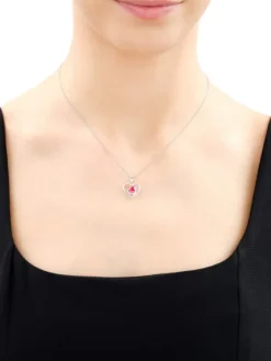 Discount Apart Zawieszka z białego złota z diamentem i rubinem syntetycznym - serca - próba 375
