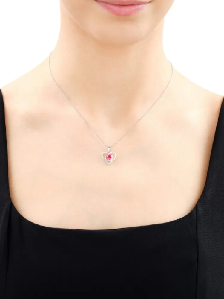 Discount Apart Zawieszka z białego złota z diamentem i rubinem syntetycznym - serca - próba 375