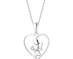 Apart Zawieszka z białego złota z diamentem - serce, aniołek - 0,003 ct - próba 375< Zawieszki