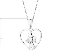 Apart Zawieszka z białego złota z diamentem - serce, aniołek - 0,003 ct - próba 375< Zawieszki
