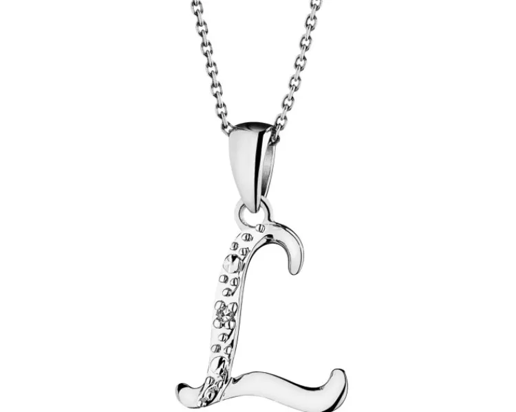 Outlet Apart Zawieszka z białego złota z diamentem - litera L - 0,003 ct - próba 585