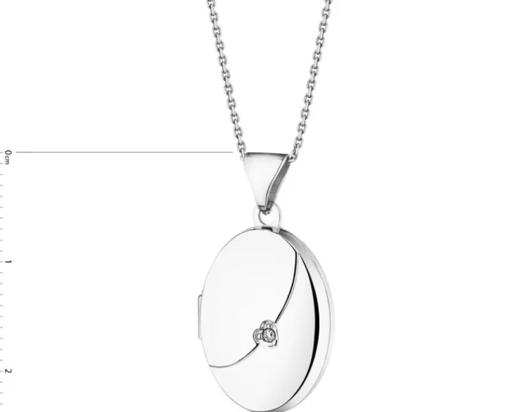 Outlet Apart Zawieszka z białego złota z diamentem - puzderko, serce - 0,005 ct - próba 375