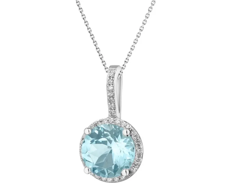 Best Apart Zawieszka z białego złota z diamentami i topazem Sky Blue - próba 585