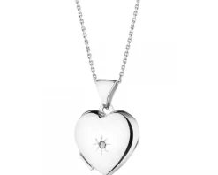 Outlet Apart Zawieszka z białego złota z diamentem - puzderko - serce - 0,005 ct - próba 375