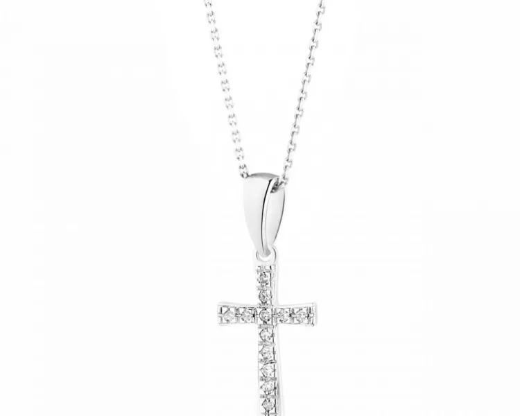 Apart Zawieszka z białego złota z diamentami - krzyż - 0,02 ct - próba 585< Zawieszki