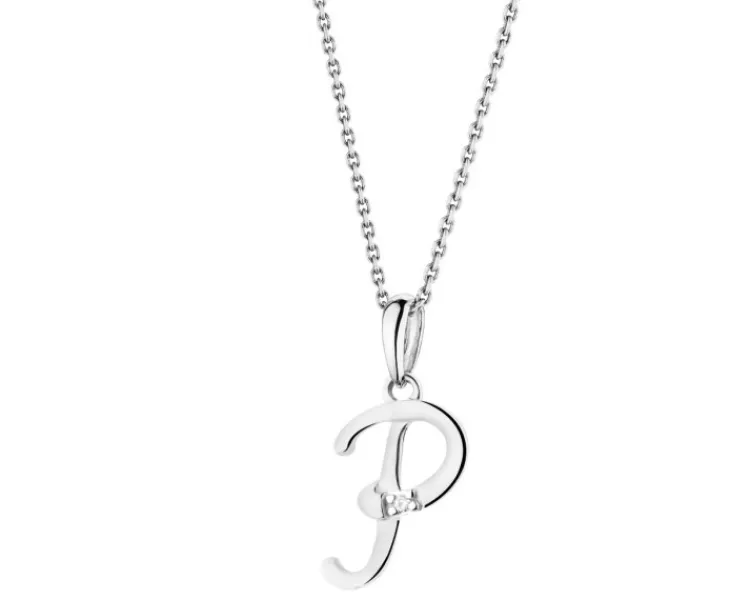 Apart Zawieszka z białego złota z diamentem - litera P - 0,004 ct - próba 585< Zawieszki
