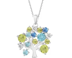 New Apart Zawieszka z białego złota z diamentami, peridotami i topazami - drzewko - próba 585