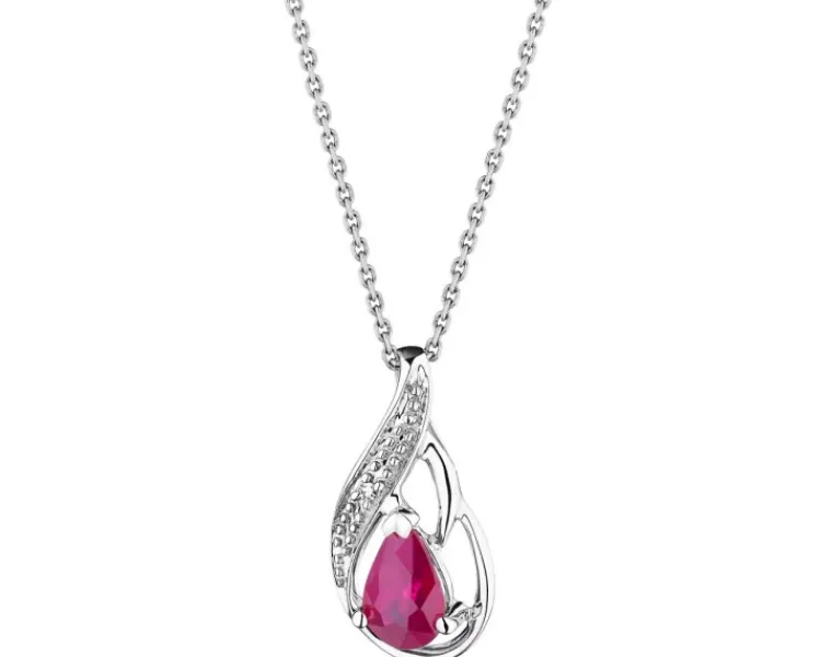 Apart Zawieszka z białego złota z diamentem i rubinem - próba 585< Zawieszki