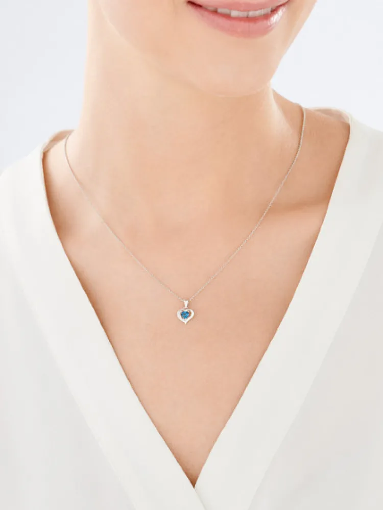 Outlet Apart Zawieszka z białego złota z diamentem i topazem - serce - próba 585