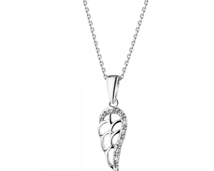 Outlet Apart Zawieszka z białego złota z diamentami - skrzydło - 0,01 ct - próba 375