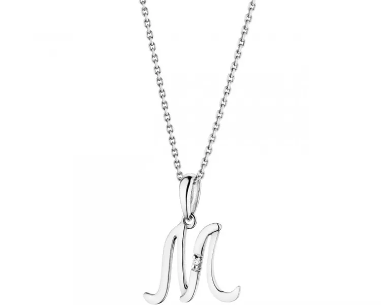 Apart Zawieszka z białego złota z diamentem - litera M - 0,004 ct - próba 585< Zawieszki