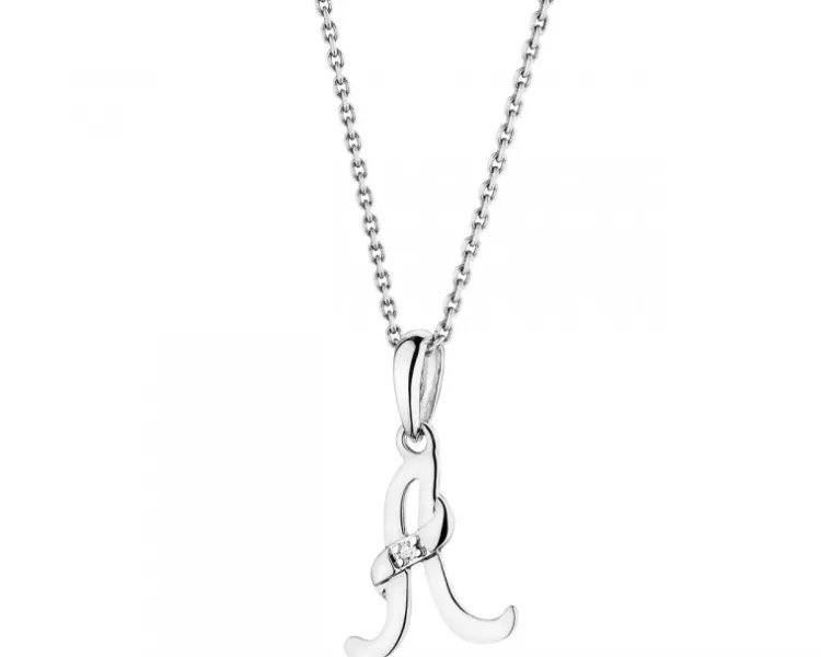 Apart Zawieszka z białego złota z diamentem - litera A - 0,004 ct - próba 585< Zawieszki