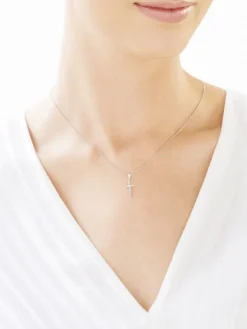 Apart Zawieszka z białego złota z diamentem - krzyż - 0,005 ct - próba 585< Zawieszki