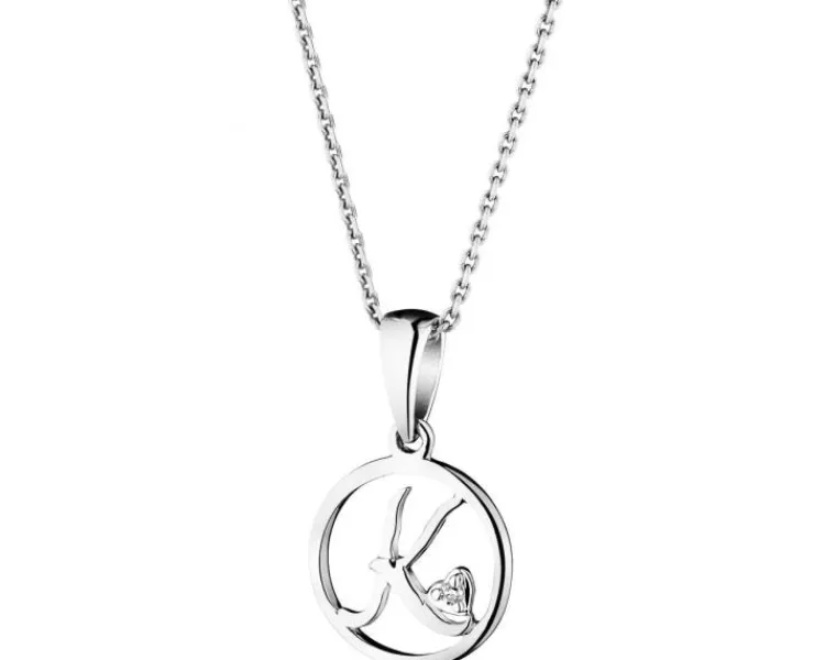 Discount Apart Zawieszka z białego złota z diamentem - litera K - 0,003 ct - próba 585