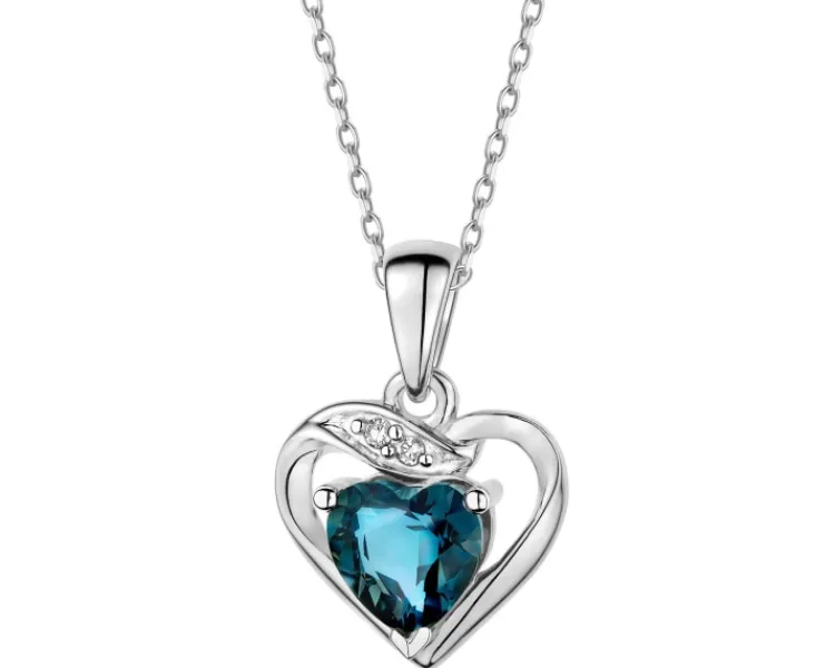 Hot Apart Zawieszka z białego złota z diamentami i topazem London Blue - serce - próba 375