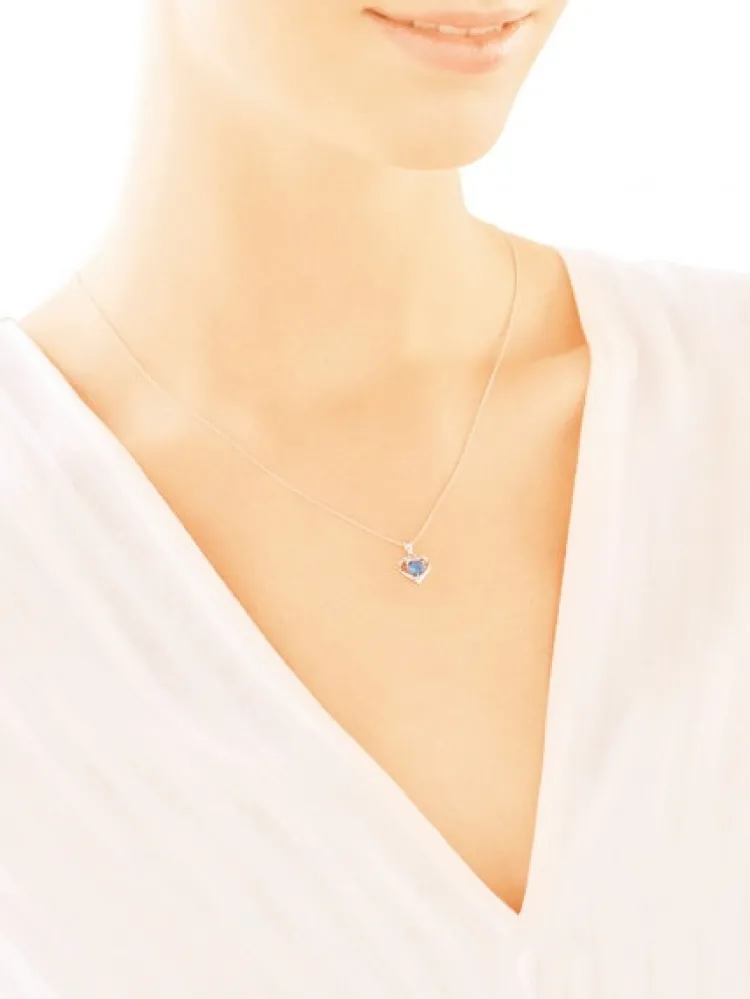 Hot Apart Zawieszka z białego złota z diamentami i topazem London Blue - serce - próba 375