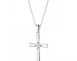 Apart Zawieszka z białego złota z diamentem - krzyż - 0,003 ct - próba 375< Zawieszki