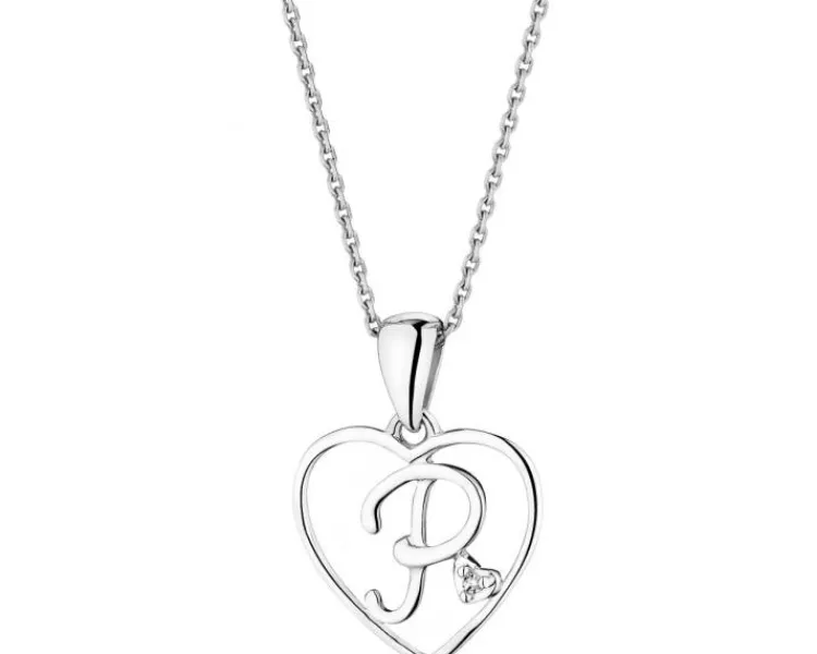 Apart Zawieszka z białego złota z diamentem - litera P, serce - 0,005 ct - próba 585< Zawieszki
