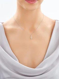 New Apart Zawieszka z białego złota z brylantami laboratoryjnymi - krzyż - 0,18 ct - próba 585