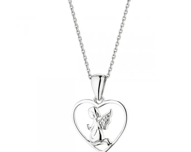 Apart Zawieszka z białego złota z diamentem - aniołek, serce - 0,003 ct - próba 375< Zawieszki