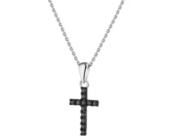New Apart Zawieszka z białego złota z czarnymi brylantami - krzyż - 0,10 ct - próba 585