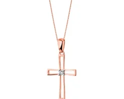 Apart Zawieszka z różowego i białego złota z diamentem - krzyż - 0,002 ct - próba 375< Zawieszki