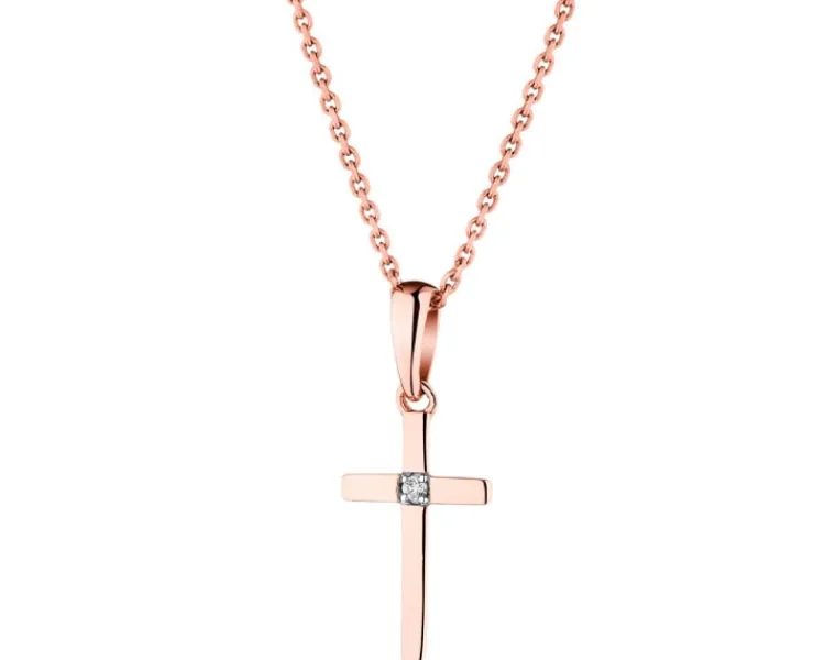 Apart Zawieszka z różowego złota z brylantem - krzyż - 0,006 ct - próba 585< Zawieszki