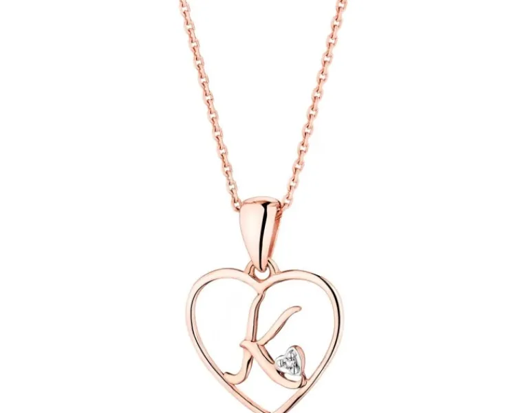 Apart Zawieszka z różowego złota z diamentem - litera K, serce - 0,005 ct - próba 375< Zawieszki