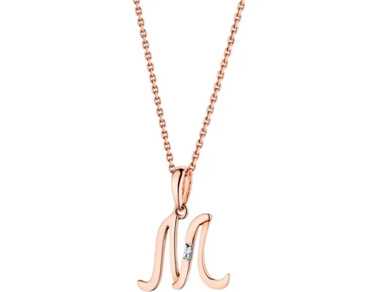 Apart Zawieszka z różowego złota z diamentem - litera M - 0,004 ct - próba 585< Zawieszki