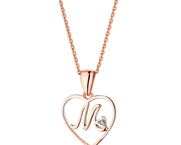 Apart Zawieszka z różowego złota z diamentem - litera M, serce - 0,005 ct - próba 375< Zawieszki