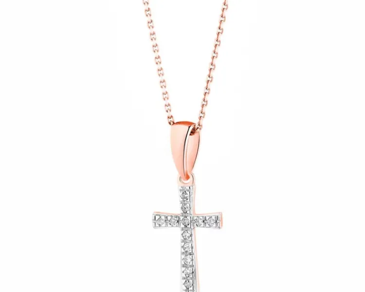 Apart Zawieszka z różowego złota z diamentami - krzyż - 0,02 ct - próba 585< Zawieszki