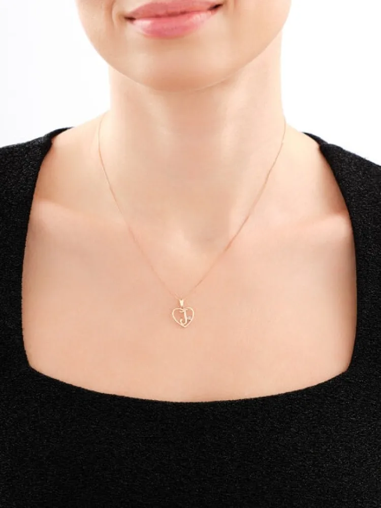 Apart Zawieszka z różowego złota z diamentem - litera J, serce - 0,005 ct - próba 375< Zawieszki