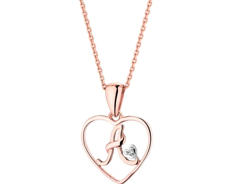 Apart Zawieszka z różowego złota z diamentem - litera A, serce - 0,005 ct - próba 375< Zawieszki