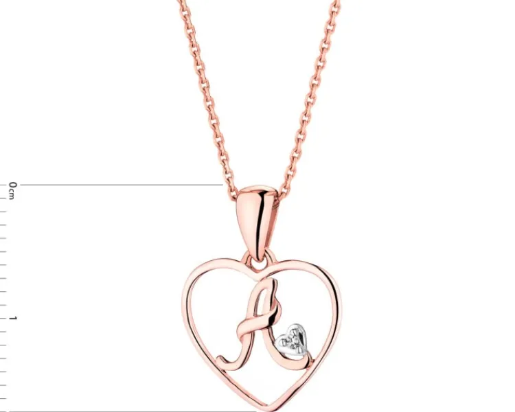 Apart Zawieszka z różowego złota z diamentem - litera A, serce - 0,005 ct - próba 375< Zawieszki