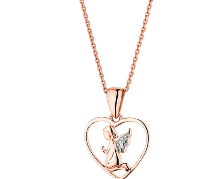 Online Apart Zawieszka z różowego złota z diamentem - aniołek, serce - 0,003 ct - próba 375